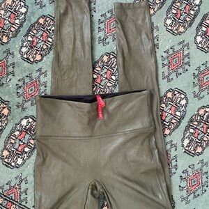 Spanx faux leather leggings in olive green